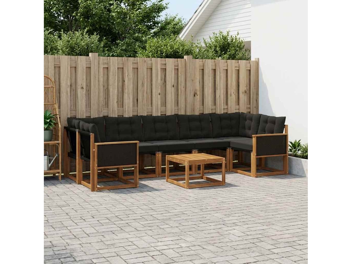 Vidaxl Conjunto De Sofás Para Exterior 8 Unid. Natural E Preto