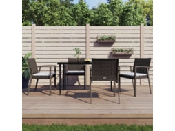 Vidaxl 5 Pcs Conjunto De Jantar P/ Jardim C/ Almofadões Vime Pe E Aço