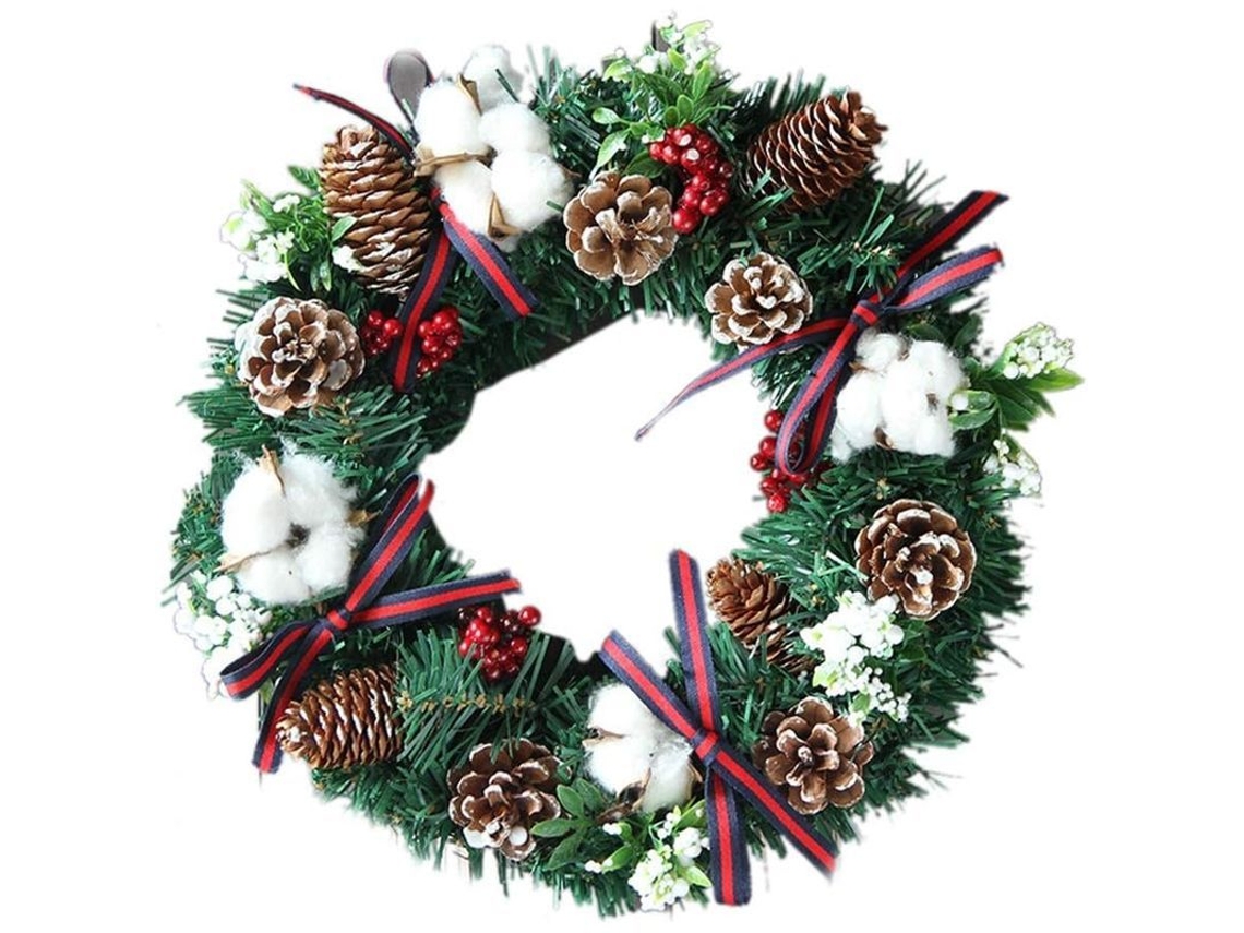 Portador De Corona De Navidad Decoración Artificial Exterior Interior De 30 Cm Con Frutos Rojos Piñas Y Bolas Brillantes