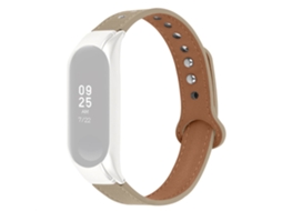 Bracelete de Couro Genuíno com Rebite Duplo Preto Regulável para Xiaomi Mi Band 7 Castanho Claro