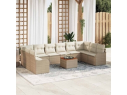 Vidaxl Conjunto De Sofá De Jardim 11 Unid. Bege E Creme Vime Pe