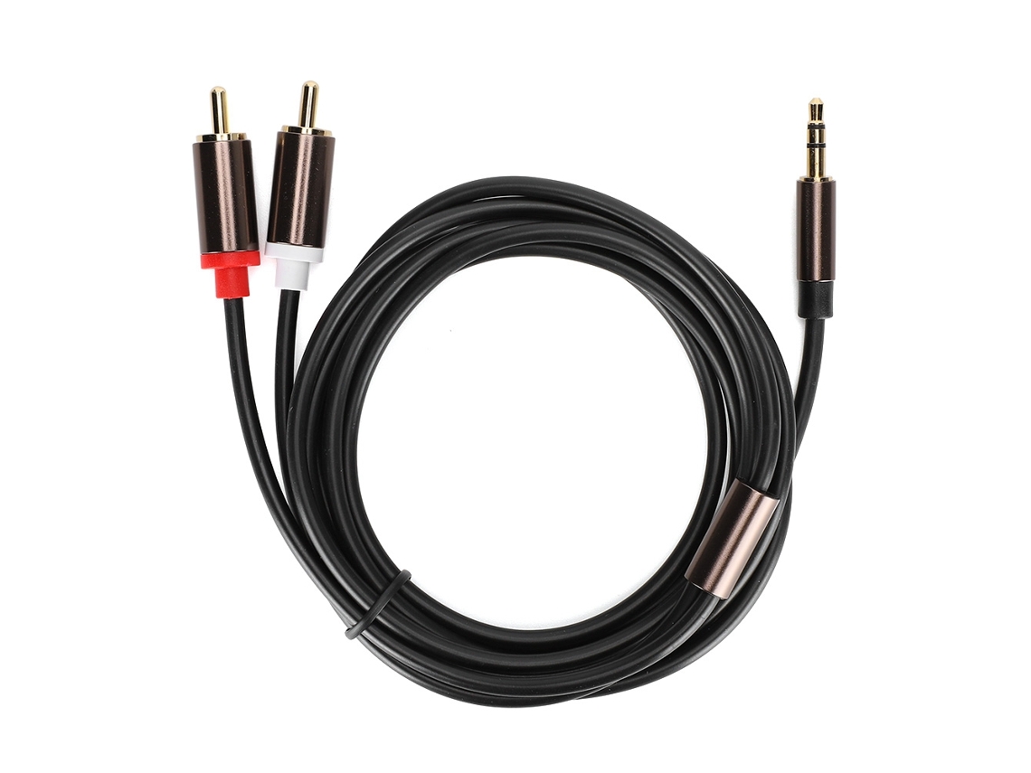 Cabo De Áudio 3.5mm Macho Para 2rca 2m Com Conector Dourado 24k Para Celular, Notebook E Alto-falante