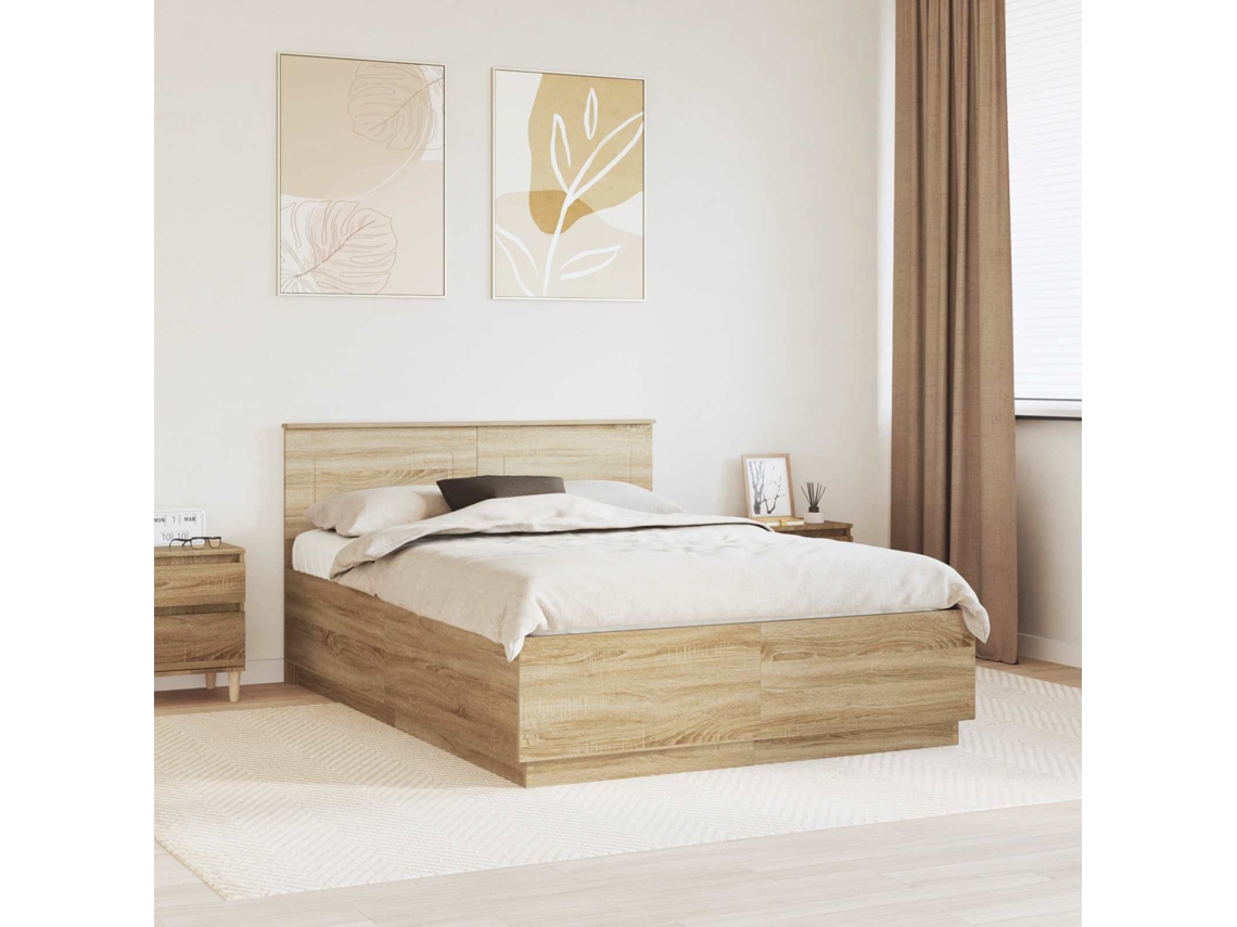 Vidaxl Estrutura Da Cama Com Fitas Led Carvalho Sonoma 160 X 200 Cm