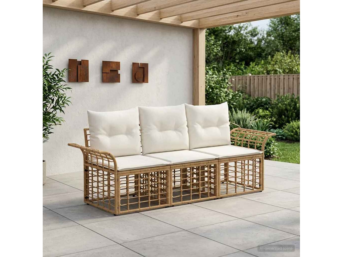 Vidaxl Conjunto De Sofás Para Exterior 3 Unid. Natural E Branco Creme