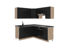 Cozinha Em Ângulo Fame-line, 160x190cm, Pt Antracite, Preto Listrado/carvalho Dourado, Carvalho De Força Dourado, Vicco