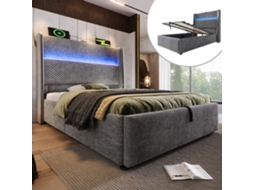 Cama Hidráulica 90x200cm Com Led Armazenamento Usb/type-c Cinza