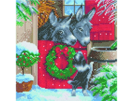 Pintura Diamante Burros de Natal 30 X 30 Cm Youdoit CRYSTAL ART