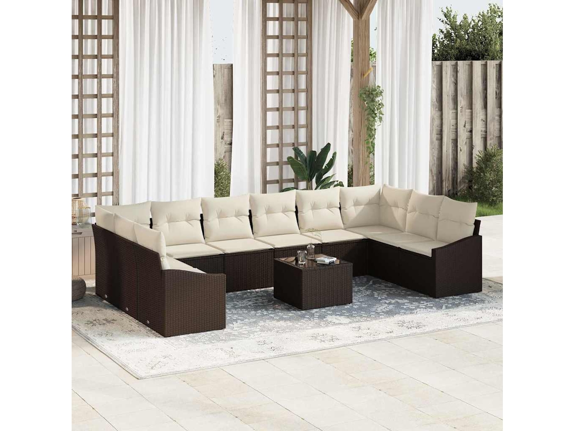 Vidaxl Conjunto De Sofás 11 Unid. Castanho Vime Pe