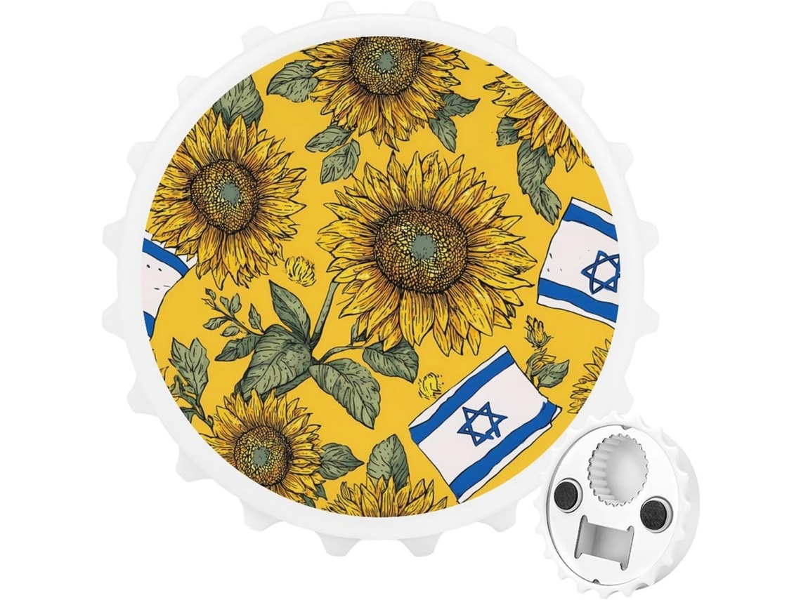Ímã De Geladeira Em Aço Inoxidável Com Desenho Girassol E Bandeira Israel, Branco, 2 Unidades