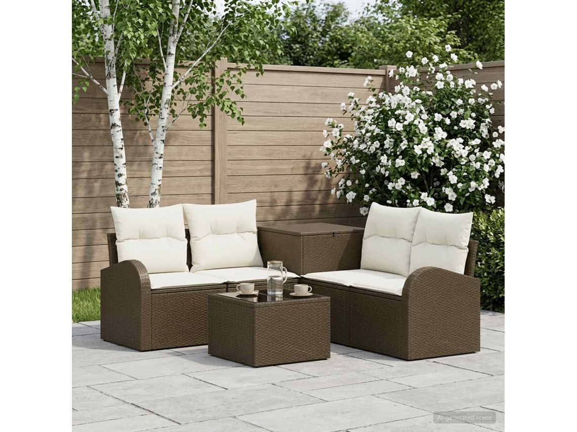 Vidaxl Conjunto De Sofás 6 Unid. Marrom E Branco Creme