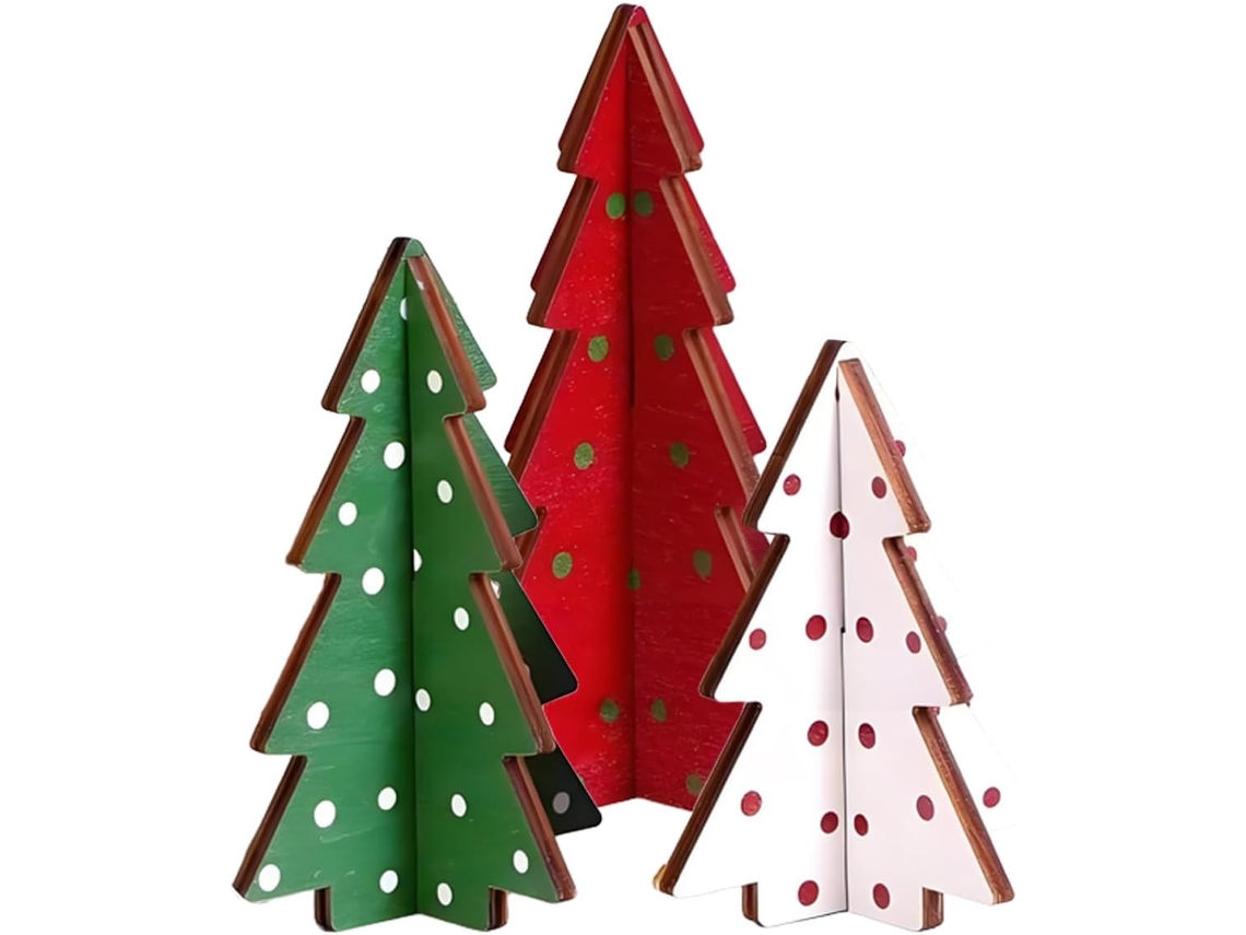 Árvore De Natal Rústica De Mesa Em Madeira, Composta Por 3 Peças | Árvore De Natal