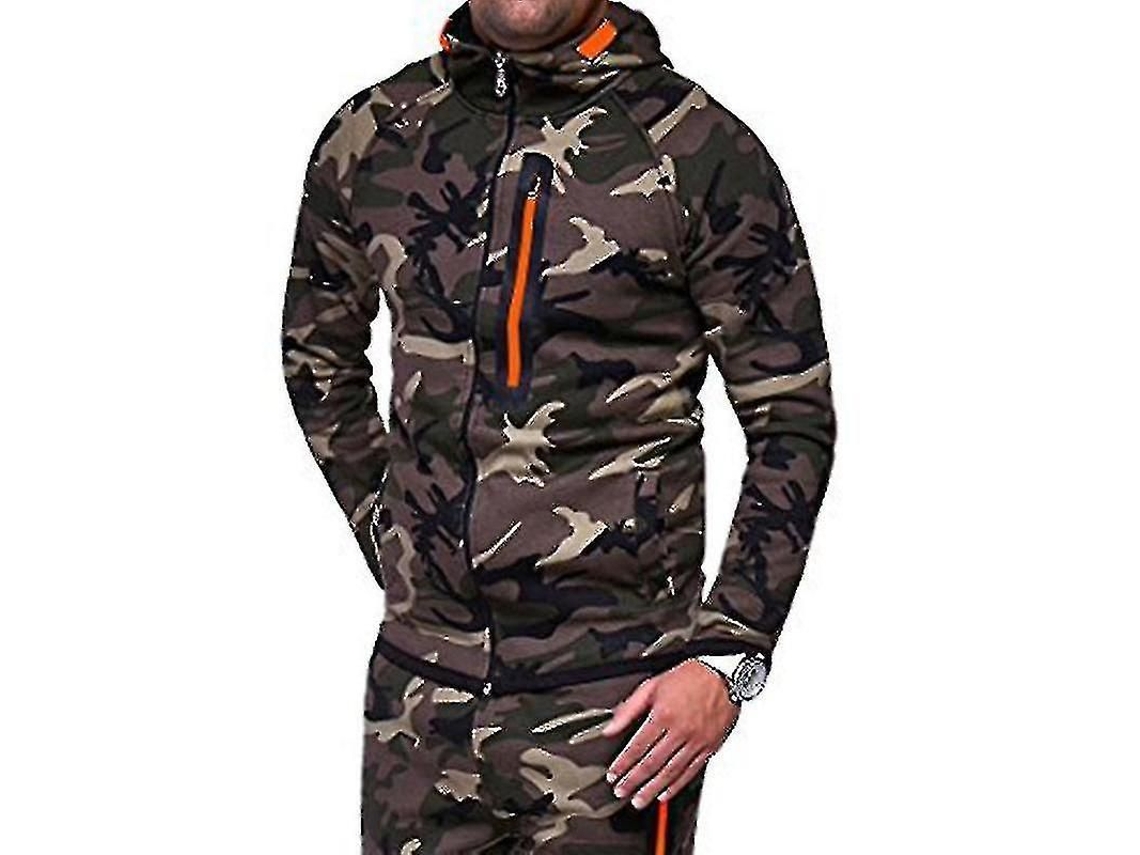 Moletom Camuflado Com Capuz Para Homem De Manga Longa Com Zíper Jaqueta Esportiva Verde