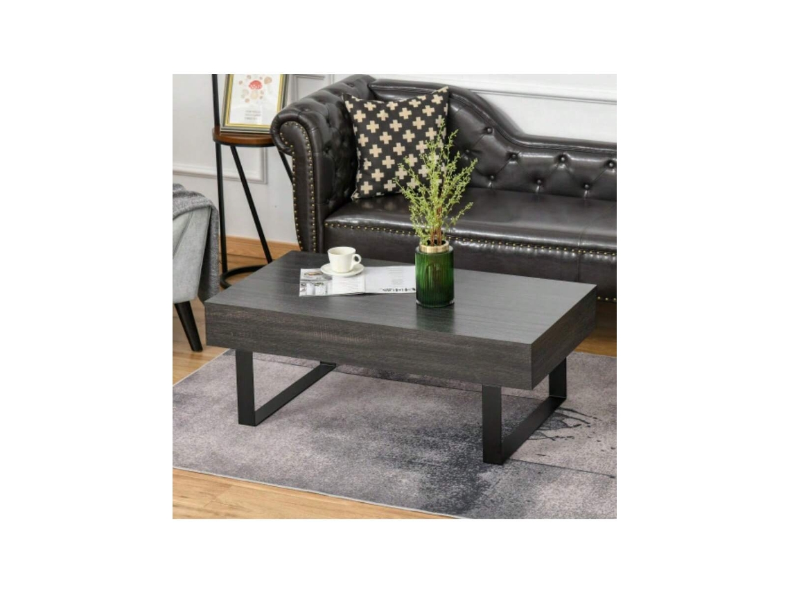 Mesa De Centro Com Gaveta E Prateleiras, Estrutura Em Aço Resistente, Montagem Fácil, Design Moderno Para Sala De Estar Quenty
