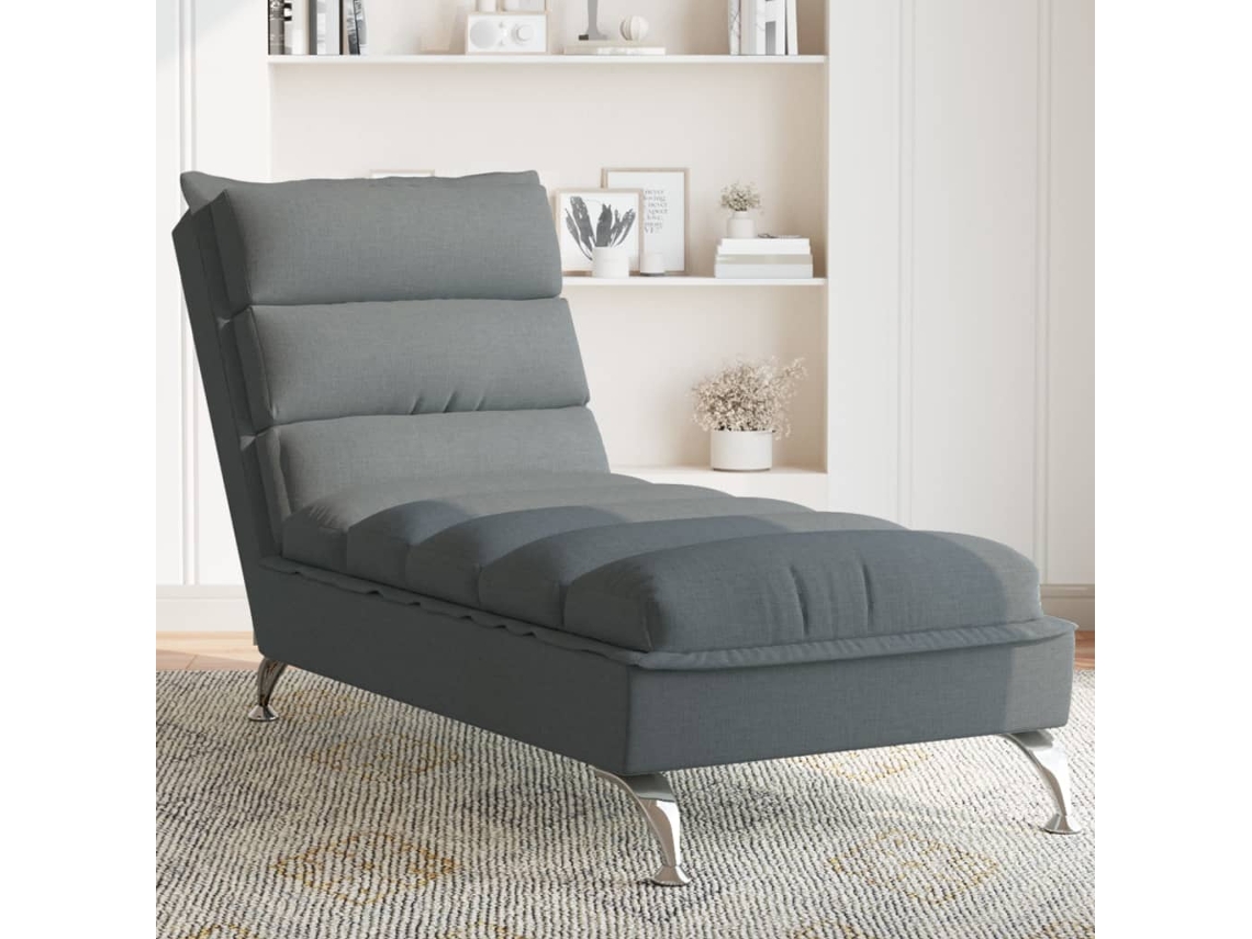 Vidaxl Chaise Lounge Com Almofadões Tecido Cinzento-escuro
