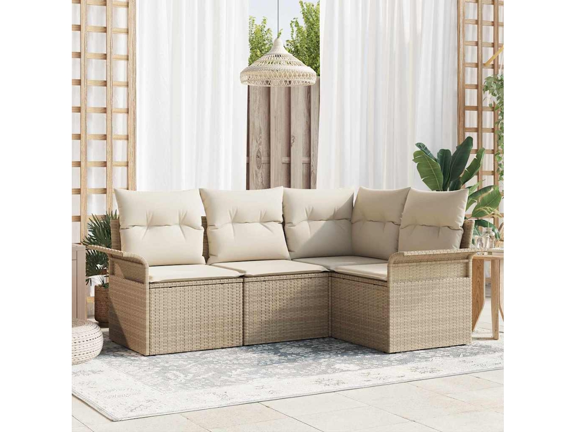 Vidaxl Conjunto De Sofá De Jardim 4 Unid. Bege Vime Pe