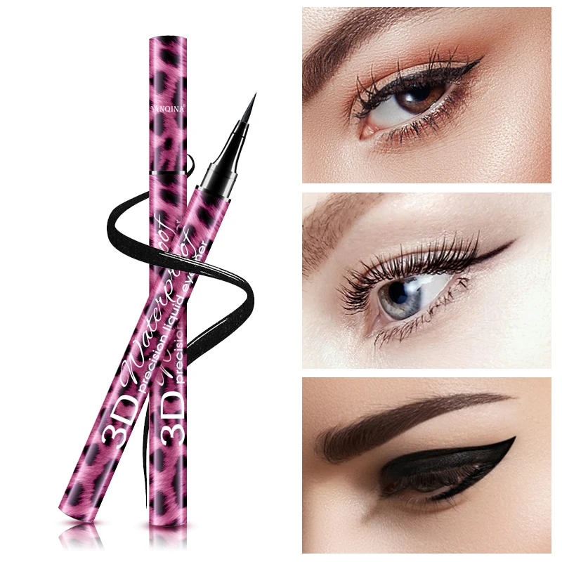 Caneta Delineadora Preta Leopard Cool Eyes Makeup Waterproof Liquid Eye Liner Pencil 12pcs Ehstmind