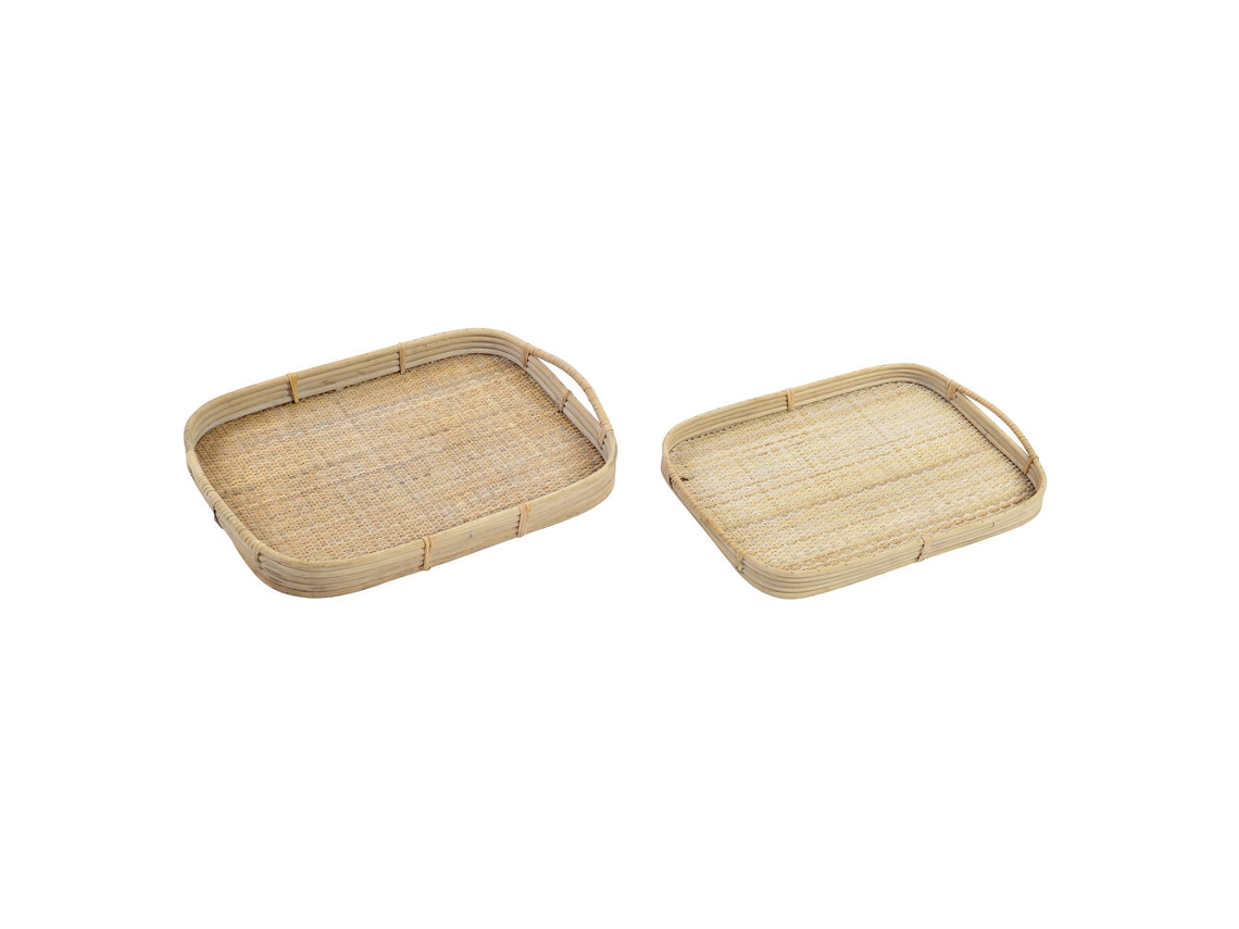 Jogo De Bandejas Dkd Home Decor Castanho Rotim (51.5 X 36 X 7.5 Cm) (44.5 X 31.5 X 6 Cm) (2 Pcs)