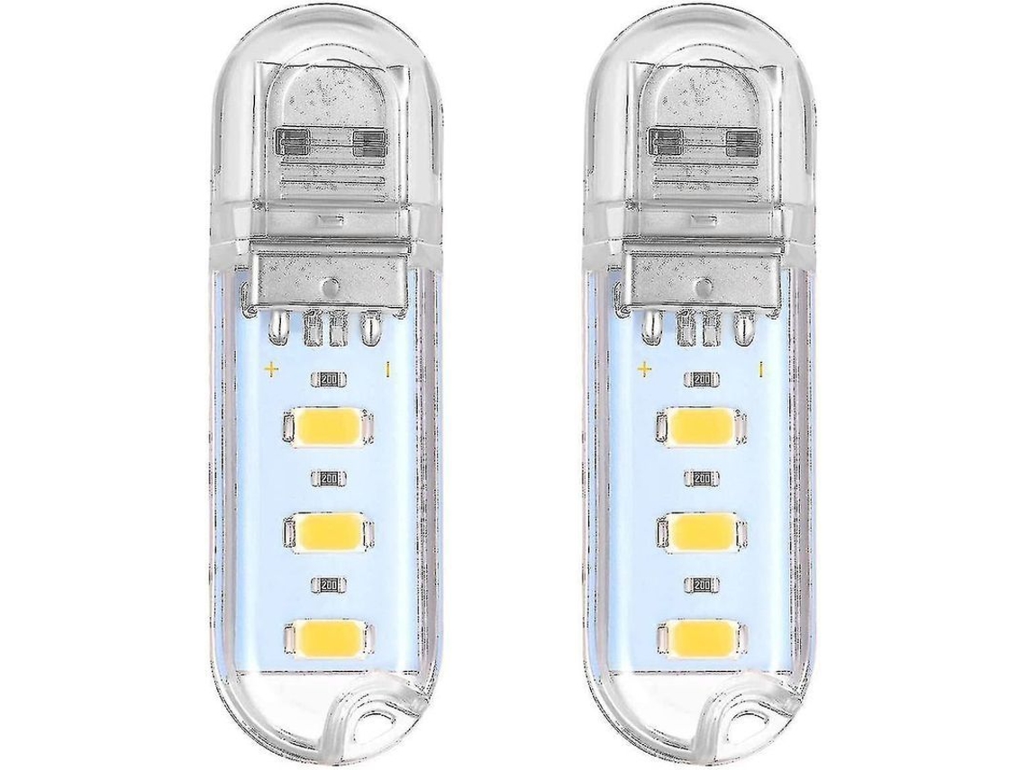 2pcs Mini Luz Portátil 3 Led Luz Noturna Lâmpada Usb, Branca