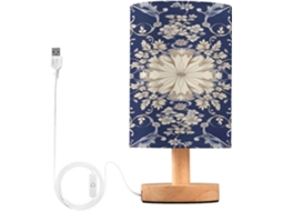 Abajur De Cabeceira Led Com Padrão Floral Ornamental Para Quarto, Luminária De Leitura Com Cúpula Tecido, Base De