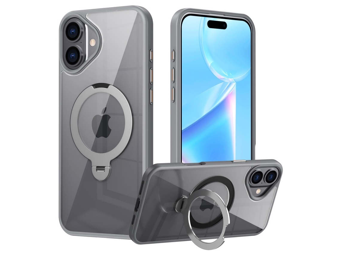 Casa Em Tpu, Magnético Com Suporte Para Apple Iphone 16 - Cinzento