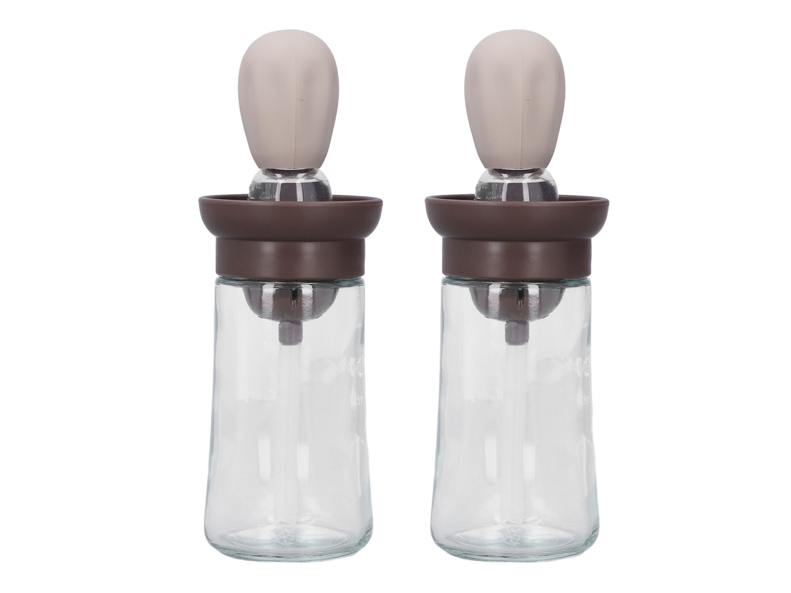Conjunto de 2 recipientes para óleo com dispensador de escova de silicone para cozinhar, churrasco e assados.