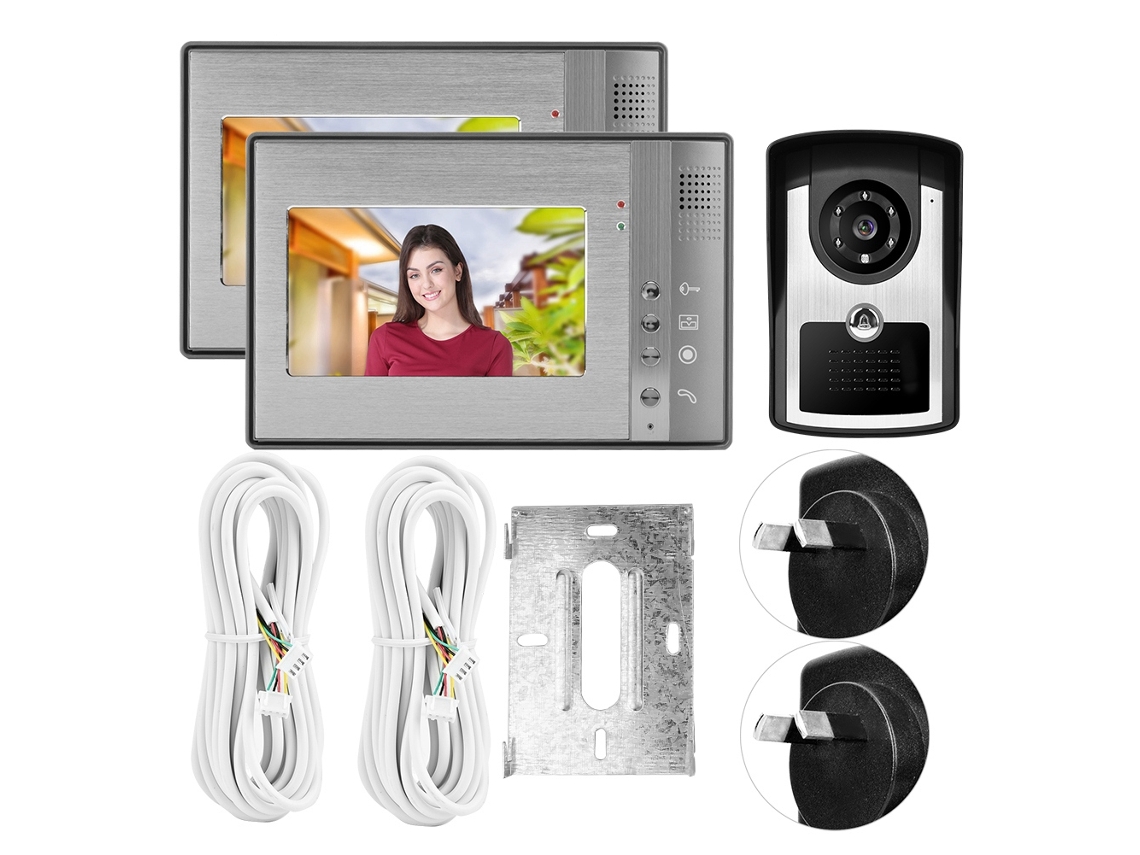 802fg12 Interfone De Vídeo Com Fio, Ecrã Hd De 7 Polegadas, Função Um Para Dois
