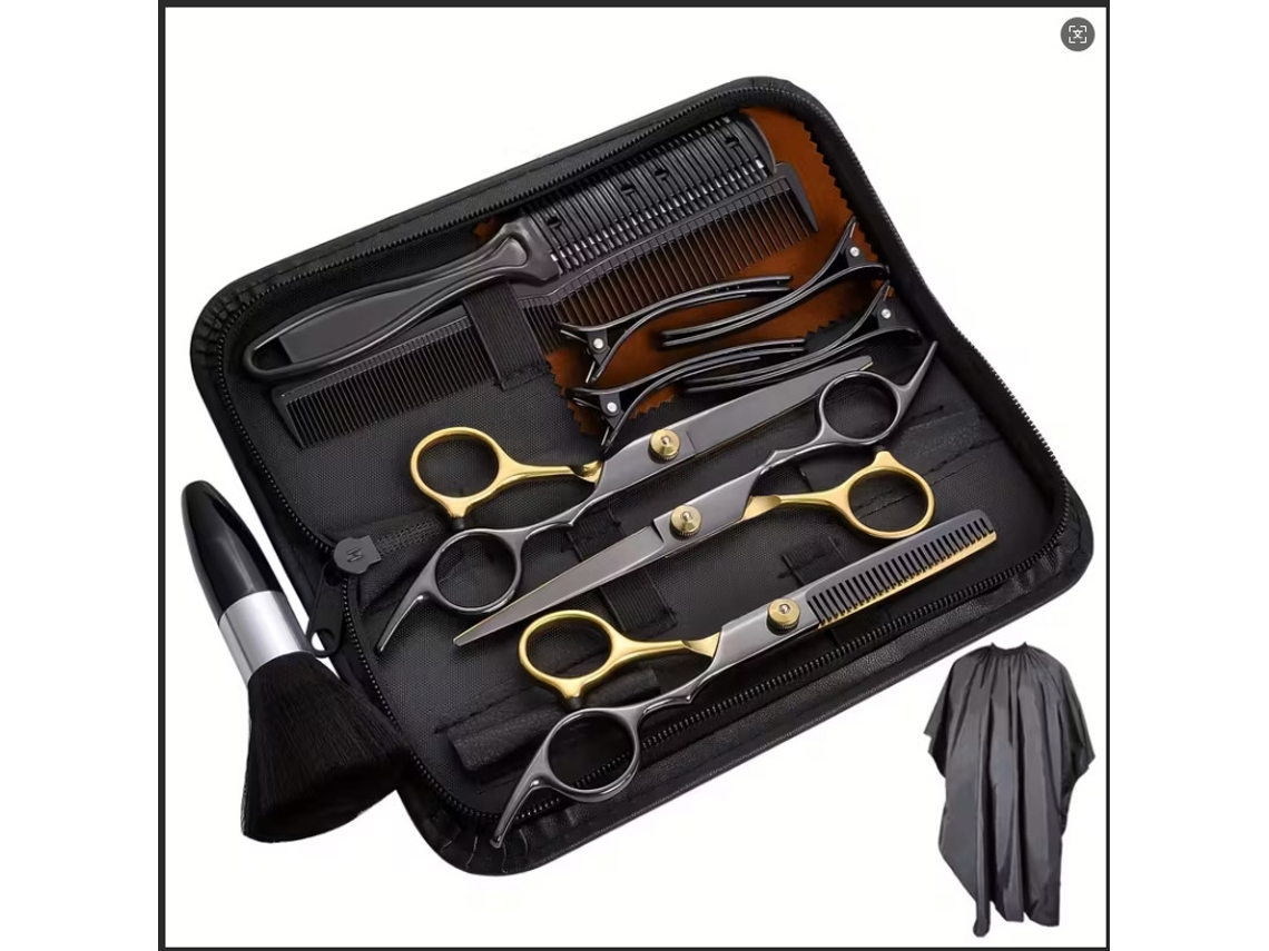 Kit De Tesoura De Corte Cabelo, 13pcs Ferramenta Profissional Para Corte De Cabelo (preto-dourado) Cuich