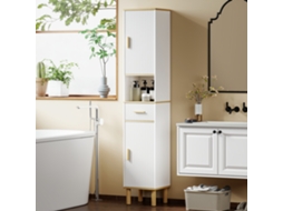 Columna De Baño Estrecha Con Estantes Ajustables Cajón Compartimento Abierto 31,5x29,7x171,5 Cm Blanco