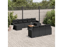 Vidaxl 11 Pcs Conjunto Sofás De Jardim C/ Almofadões Vime Pe Preto