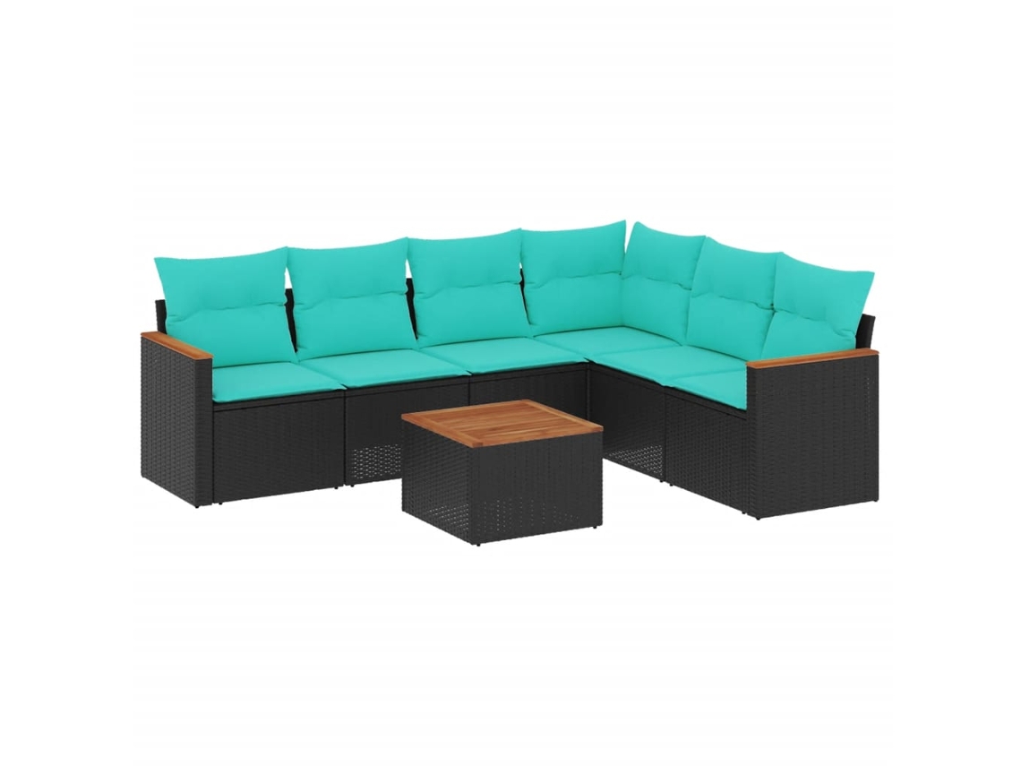 Conjunto de Sofá de Jardim, 7 Peças, Almofadas, Rattan Preto MAISON EXCLUSIVE