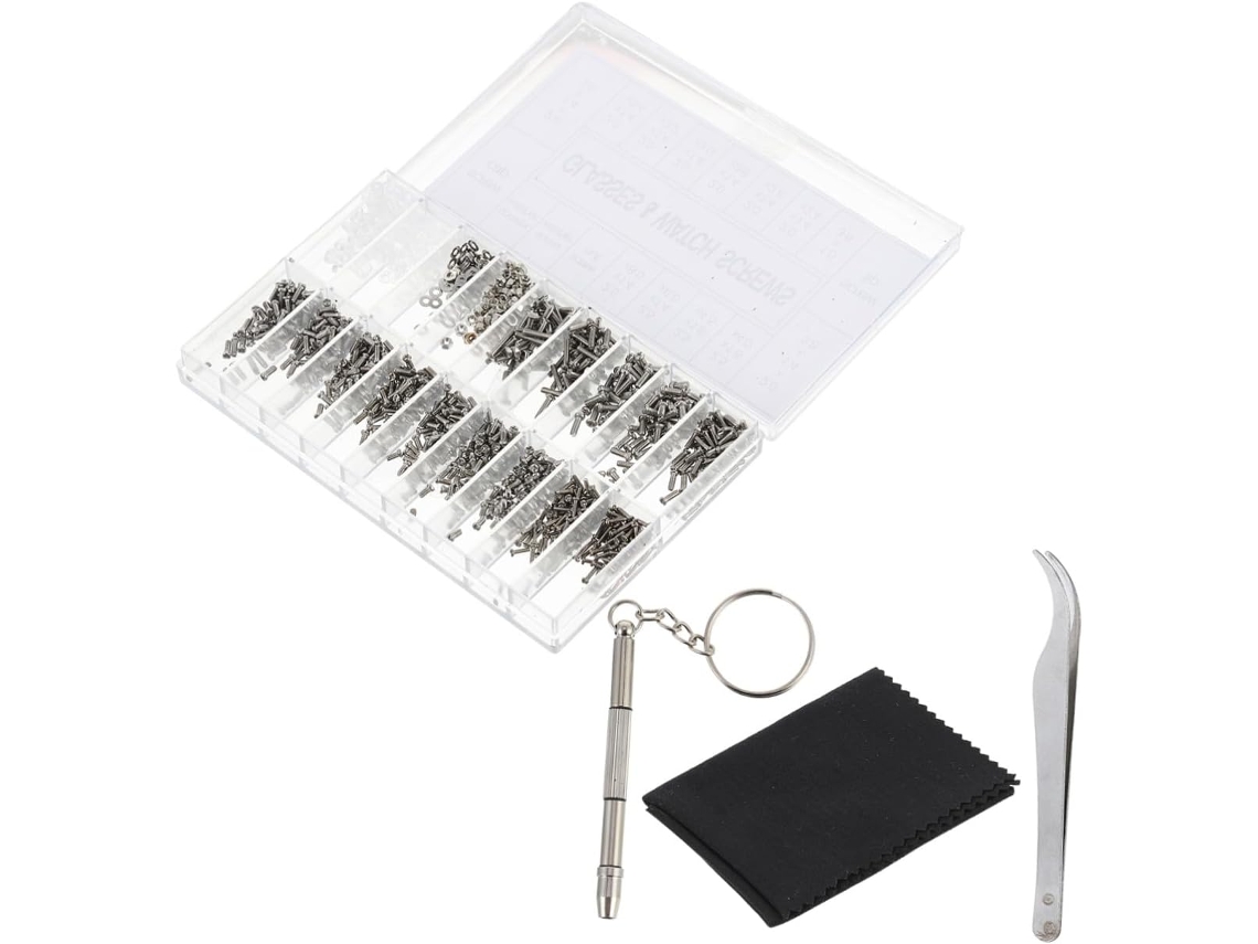 Kit De Reparo De Óculos Com 1000 Peças, Plástico E Metal, Preto E Prata.