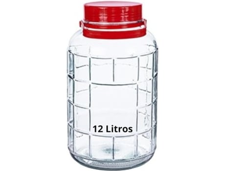 Frasco de Vidro com Alça de 12 Litros Garrafão Grande de Vidro de 12 Litros com Alça Vermelha Frasco de Vidro Grande MUNDOTARROS