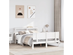 Vidaxl Estrutura Cama C/ Cabeceira 120x190 Cm Pinho Maciço Branco