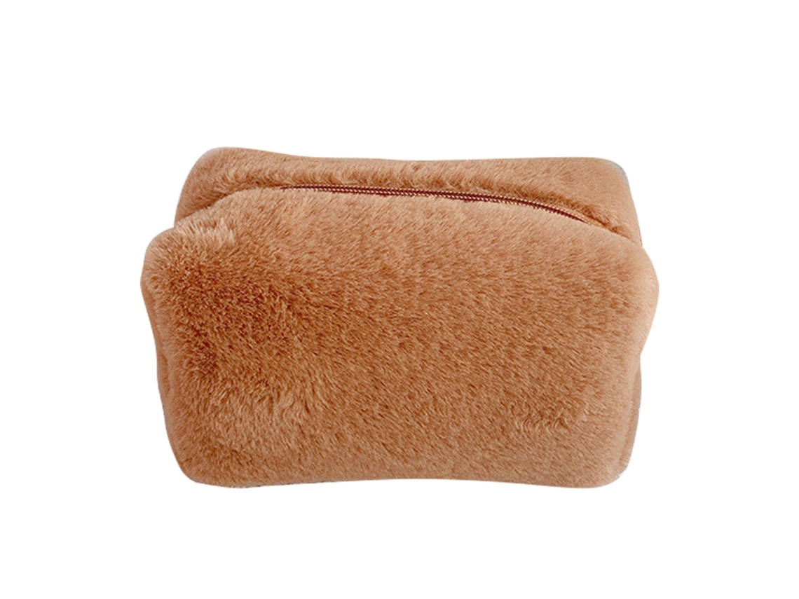 Bolsa De Maquiagem De Pelúcia, Bonita, Suave E Esponjosa, Bonita, Grande, Para Viagem, Para Meninas, Cor Marrom