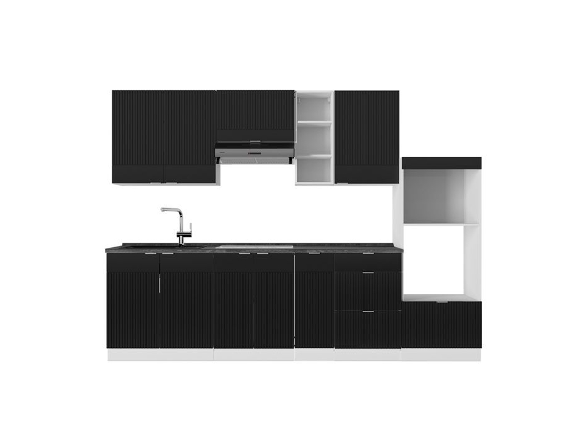 Cozinha Fame-line, 280cm, Pt Antracite, Preto Listrado/branco, Branco, Vicco