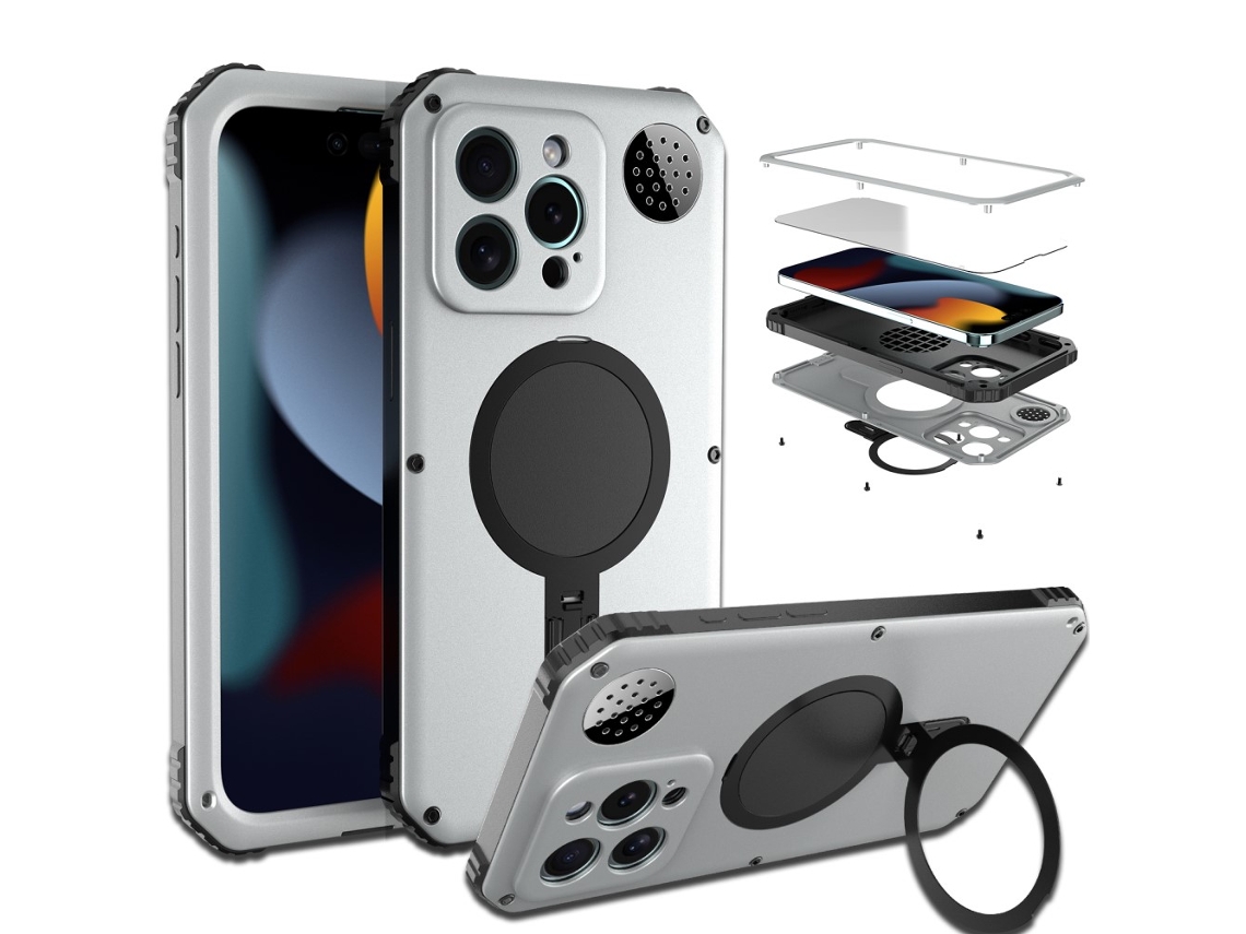 Suporte Casa Para Iphone 15 Pro Max Pele Sintética Magnética Prateado