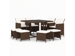 Maison Exclusive - 9 Pcs Conjunto Jantar P/ Jardim C/ Almofadões Vime Pe Castanho