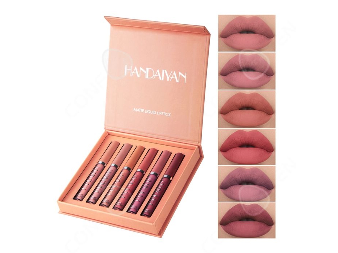 Pacote com 6 batons à prova d'água de longa duração Passionova, caixa de presente com batom de cor sexy