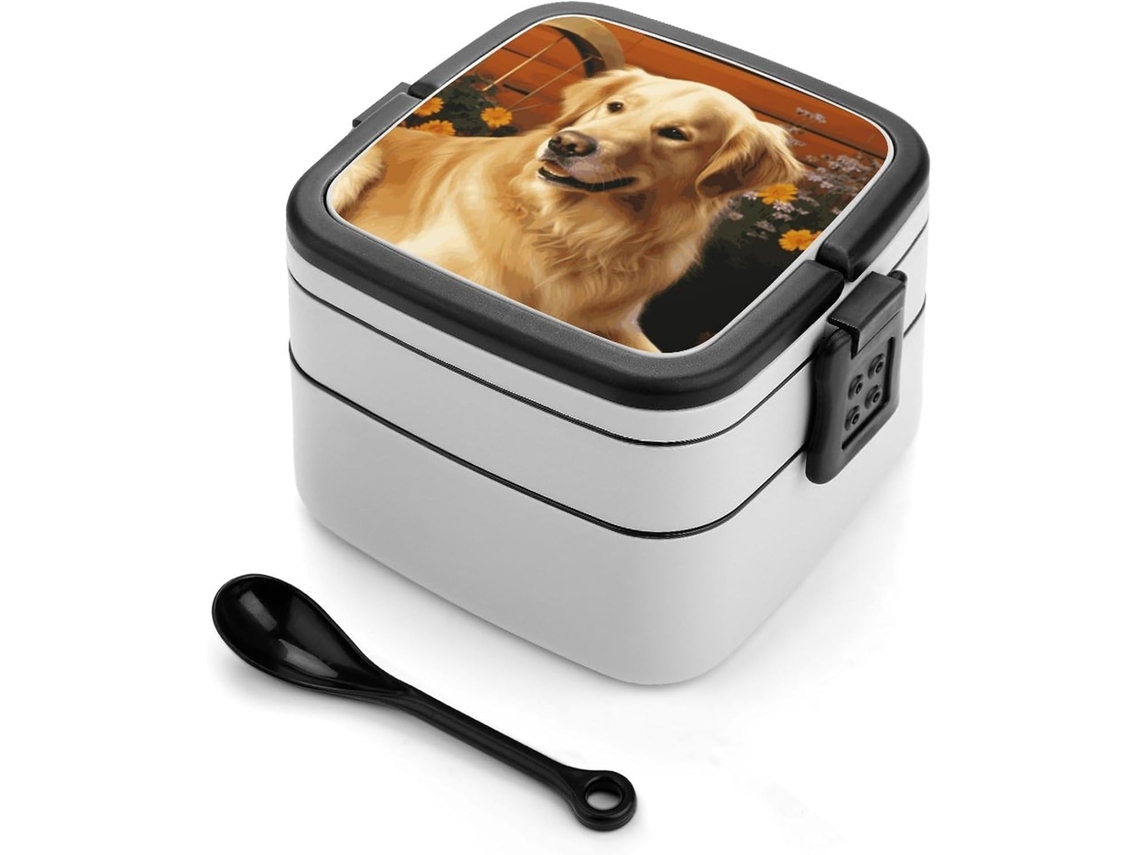 Lancheira Golden Retriever Com Colher, Recipiente Fofo De Camada Dupla, Empilhável, À Prova De Vazamentos, Ideal Para