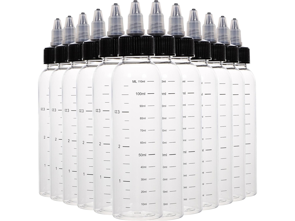 Conjunto De 12 Frascos Transparentes De 120ml Com Dosador Pressurizado E Escala Graduada.