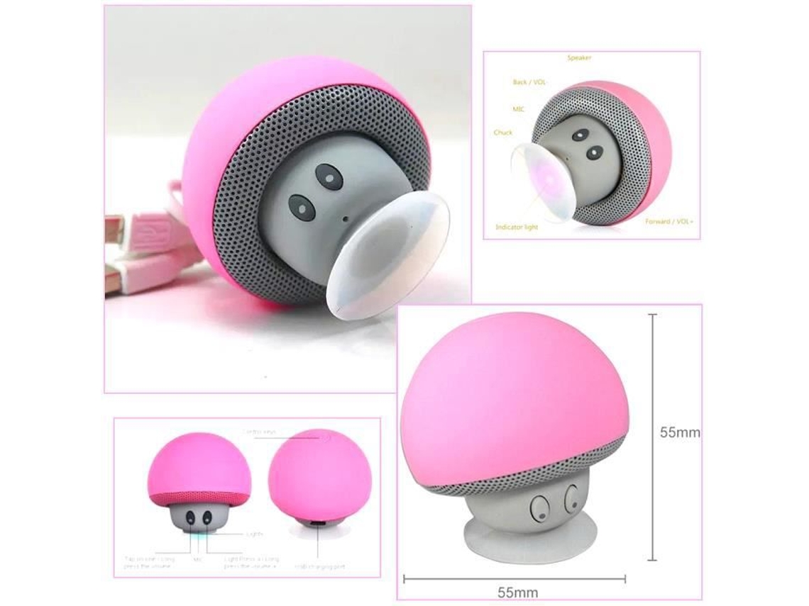 Mini Coluna Bluetooth HIGH-TECH & BIEN-ETRE Sem Fio Cogumelo Cogumelo Ventosa Rosa