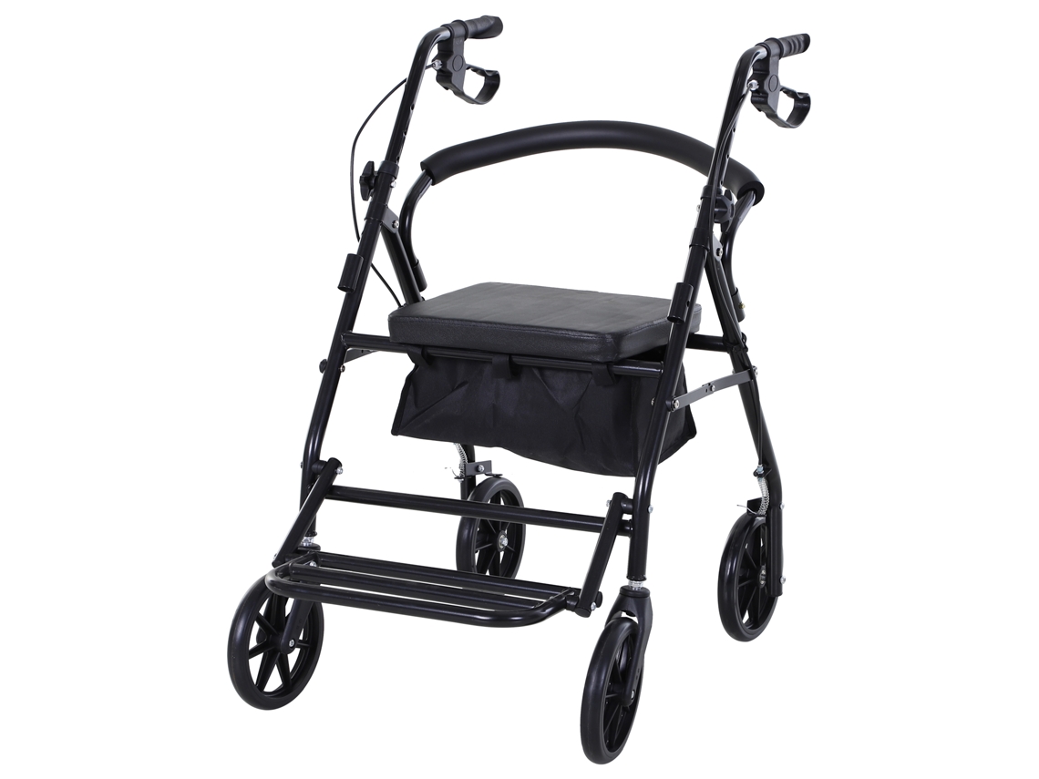 Andador De Eve Assento E Encosto Acolchoados Alças Ergonômicas Freios De Mão Cesto De Armazenamento Apoio Para Os Pés Metal Preto Ehstmind