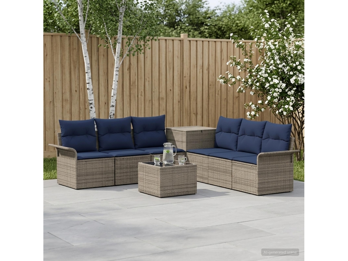 Vidaxl Conjunto De Sofás 8 Unid. Cinza E Azul Marinho