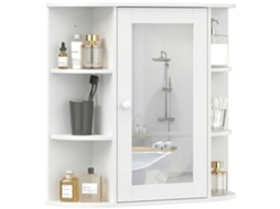 Espelho para Banheiro com Armário 6 Prateleiras Abertas e 2 Fechadas,66x17x63 Cm,móvel de Parede em Vidro,branco