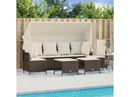 Jogo 5 Peças Sofás P/ Jardim C/ Almofadões Vime Pe Marrom Dkd Home Decor