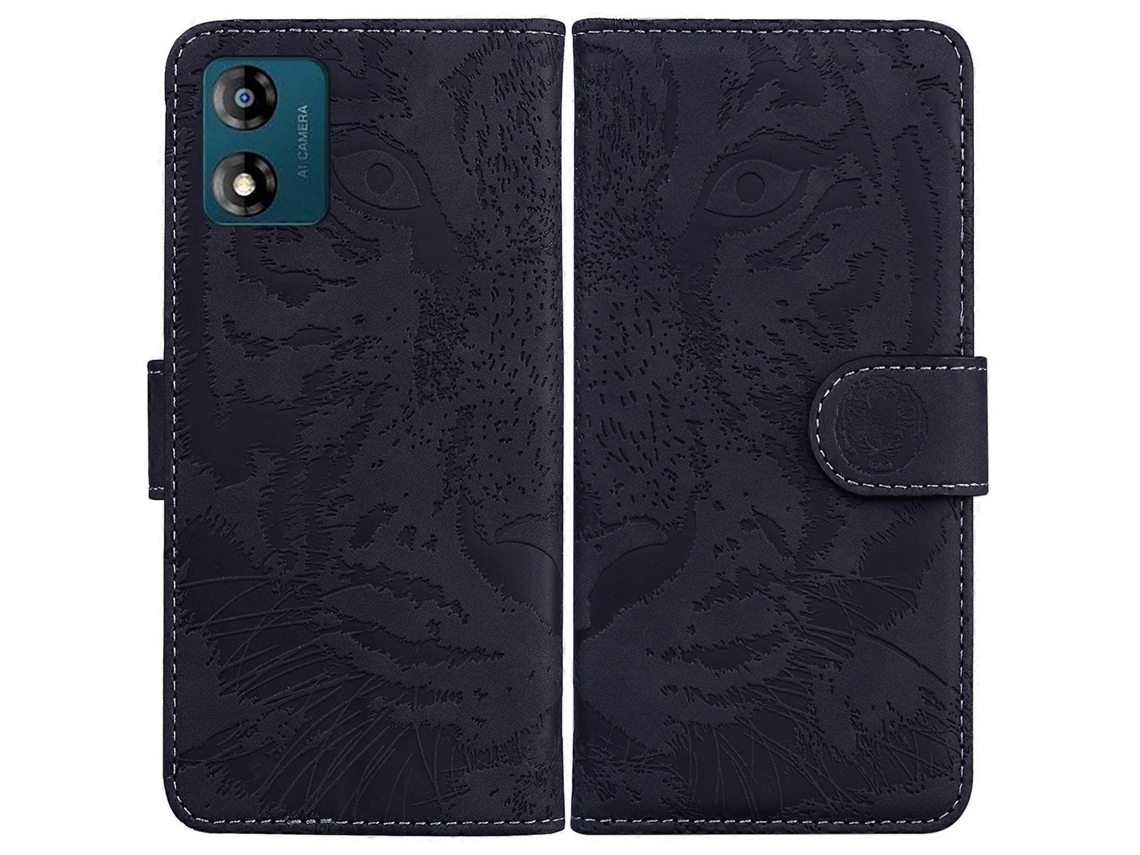 Capa De Couro Flip Com Estampa De Tigre Para Motorola Moto E13