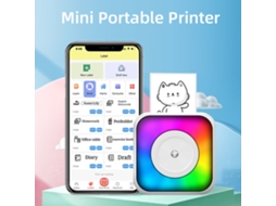 Impressora Térmica Portátil Mini com luz rgb, sem tinta, conexão Bt para iOS e Android | S/MARCA