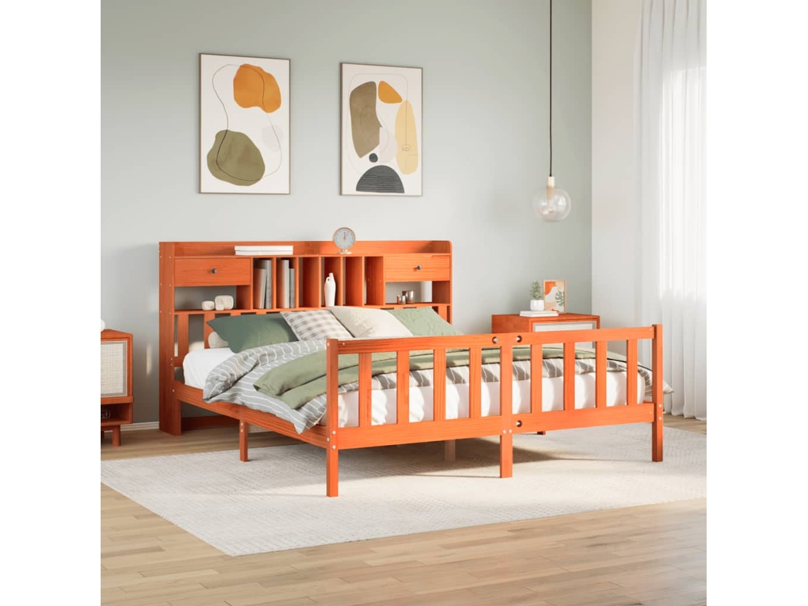 Cama Com Estante Sem Colchão 180x200 Cm Pinho Maciço
