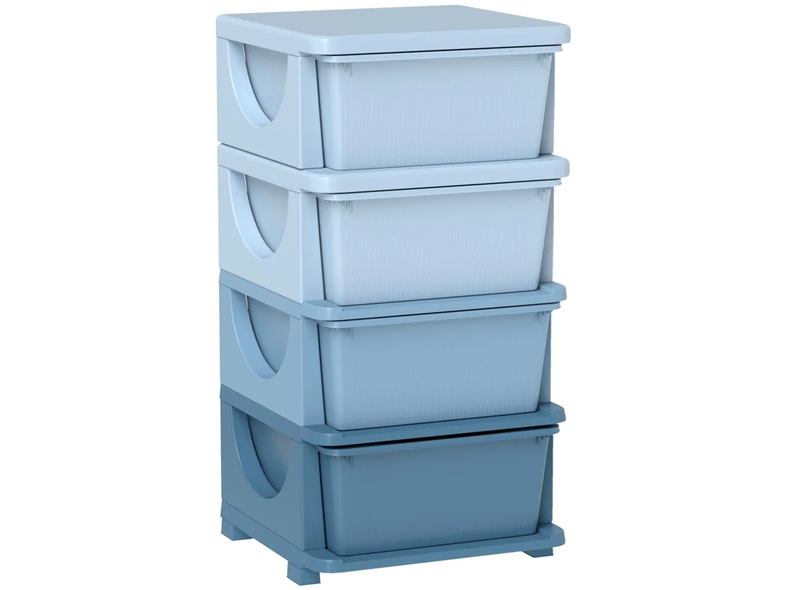 Torre de Armazenamento Infantil 4 Gavetas para Crianças +3 Anos com Bordas Arredondadas e Alças 37x37x76cm Azul BTFORUS