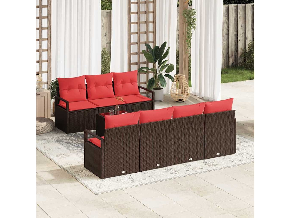 Vidaxl Conjunto De Sofás Com Almofada 8 Pcs Marrom E Vermelho Vime Pe